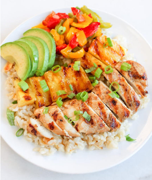 Twice Spice Grilled Chicken and Pineapple Coconut Rice Bowls