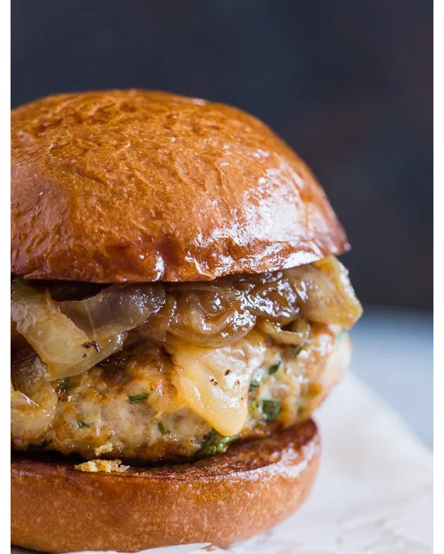 Grilled Chicken Burger with Apple Butter Onions
